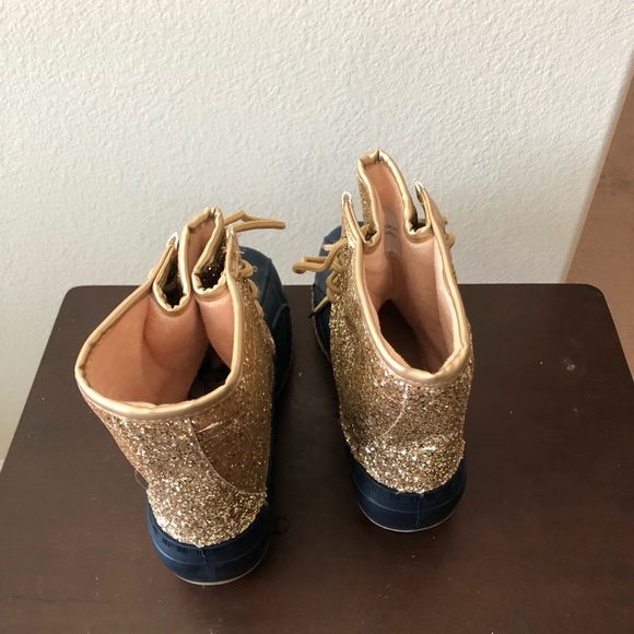 Gold Glitter Navy Blue Skipper Rain Duck Boots - Picture 2 of 2